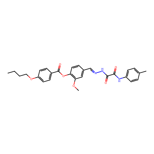 2-methoxy-4-((E)-{[oxo(4-toluidino)acetyl]hydrazono}methyl)phenyl 4-butoxybenzoate structure