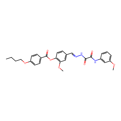 2-methoxy-4-((E)-{[(3-methoxyanilino)(oxo)acetyl]hydrazono}methyl)phenyl 4-butoxybenzoate structure