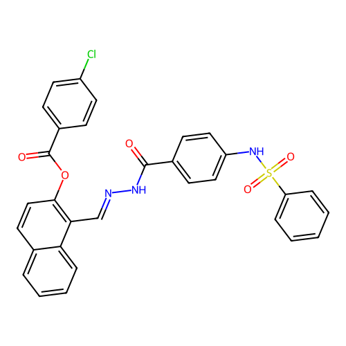 1-(2-(4-((PH-Sulfonyl)amino)benzoyl)carbohydrazonoyl)-2-naphthyl 4-CL-benzoate structure