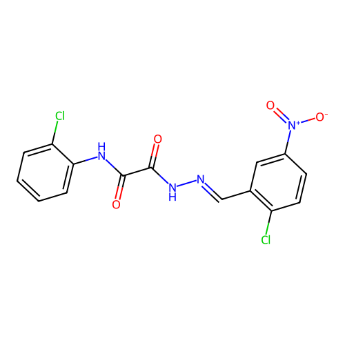 N'-[(2-chloro-5-nitro-phenyl)methylideneamino]-N-(2-chlorophenyl)oxamide structure