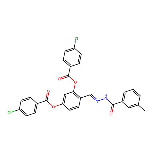 5-((4-CL-Benzoyl)oxy)-2-(2-(3-methylbenzoyl)carbohydrazonoyl)PH 4-chlorobenzoate structure
