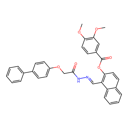 1-(2-(((1,1'-BI-PH)-4-Yloxy)AC)carbohydrazonoyl)2-naphthyl 3,4-dimethoxybenzoate structure