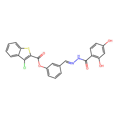 3-(2-(2,4-DI-HO-Benzoyl)carbohydrazonoyl)PH 3-CL-1-benzothiophene-2-carboxylate structure