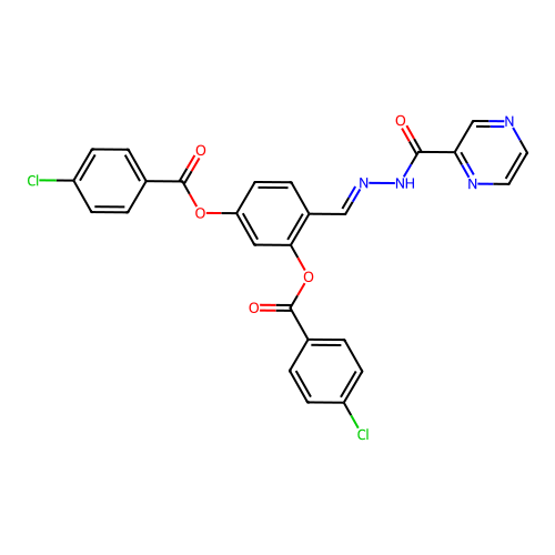 5-((4-CL-Benzoyl)oxy)2-(2-(2-pyrazinylcarbonyl)carbohydrazonoyl)PH 4-CL-benzoate structure