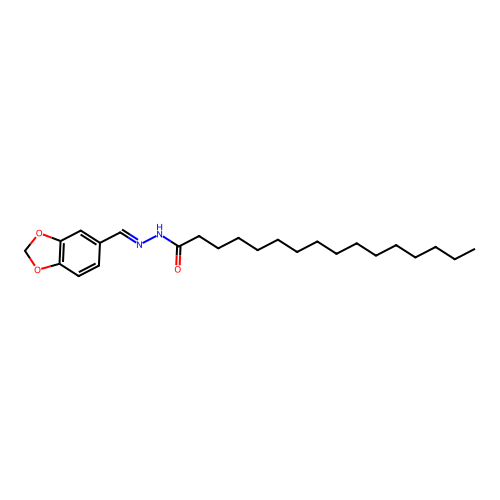 N-(1,3-benzodioxol-5-ylmethylideneamino)hexadecanamide structure