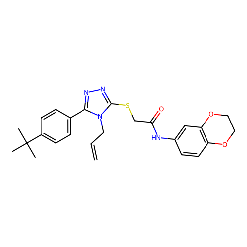 2-{[5-(4-tert-butylphenyl)-4-(prop-2-en-1-yl)-4H-1,2,4-triazol-3-yl]sulfanyl}-N-(2,3-dihydro-1,4-benzodioxin-6-yl)acetamide structure