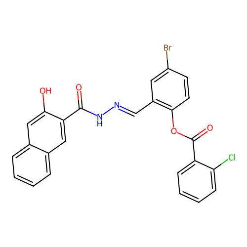 4-Bromo-2-(2-(3-hydroxy-2-naphthoyl)carbohydrazonoyl)phenyl 2-chlorobenzoate structure
