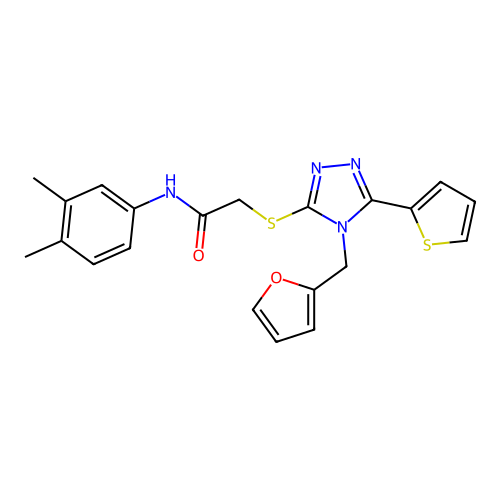 N-(3,4-dimethylphenyl)-2-{[4-(furan-2-ylmethyl)-5-(thiophen-2-yl)-4H-1,2,4-triazol-3-yl]sulfanyl}acetamide structure