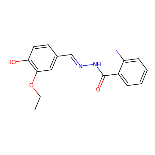 N-[(3-ethoxy-4-hydroxyphenyl)methylideneamino]-2-iodobenzamide structure