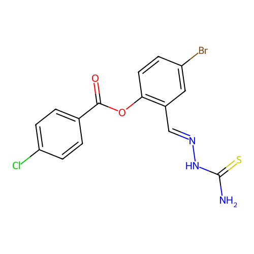 2-(2-(Aminocarbothioyl)carbohydrazonoyl)-4-bromophenyl 4-chlorobenzoate structure