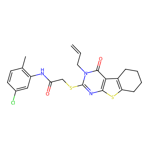 2-((3-allyl-4-oxo-3,4,5,6,7,8-hexahydrobenzo[4,5]thieno[2,3-d]pyrimidin-2-yl)thio)-N-(5-chloro-2-methylphenyl)acetamide structure