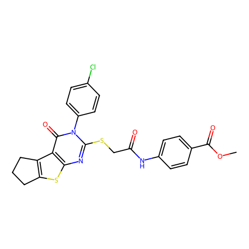 methyl 4-(2-((3-(4-chlorophenyl)-4-oxo-4,5,6,7-tetrahydro-3H-cyclopenta[4,5]thieno[2,3-d]pyrimidin-2-yl)thio)acetamido)benzoate structure