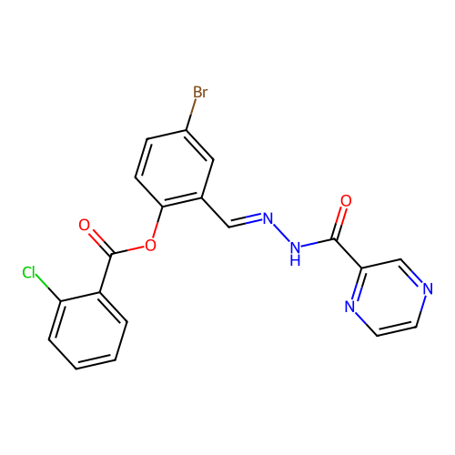 4-Bromo-2-(2-(2-pyrazinylcarbonyl)carbohydrazonoyl)phenyl 2-chlorobenzoate structure