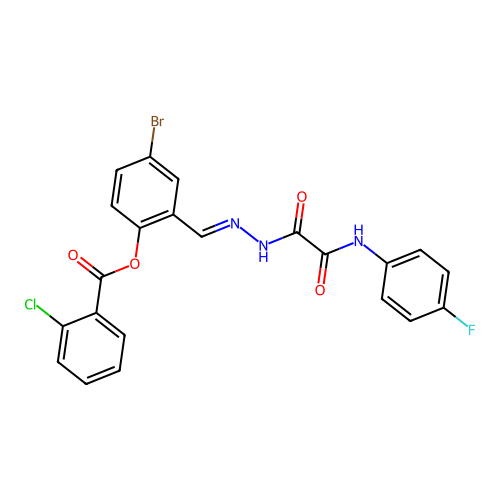 4-BR-2-(2-((4-Fluoroanilino)(oxo)acetyl)carbohydrazonoyl)phenyl 2-chlorobenzoate structure