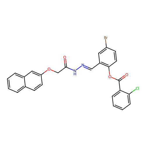 4-Bromo-2-(2-((2-naphthyloxy)acetyl)carbohydrazonoyl)phenyl 2-chlorobenzoate structure