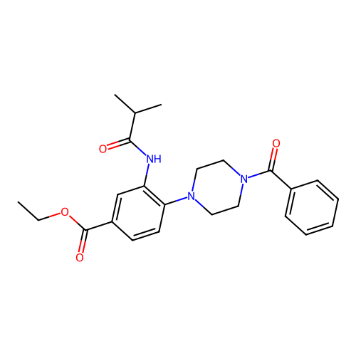 Ethyl 4-(4-benzoylpiperazin-1-yl)-3-isobutyramidobenzoate structure