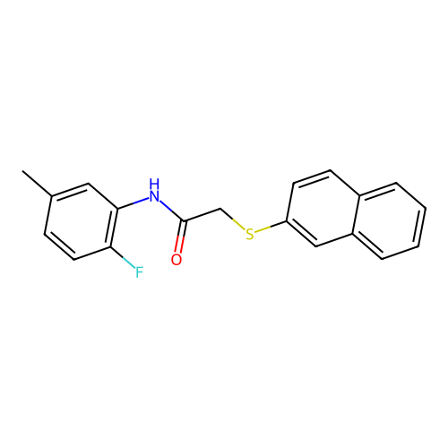 N-(2-fluoro-5-methylphenyl)-2-(naphthalen-2-ylsulfanyl)acetamide structure