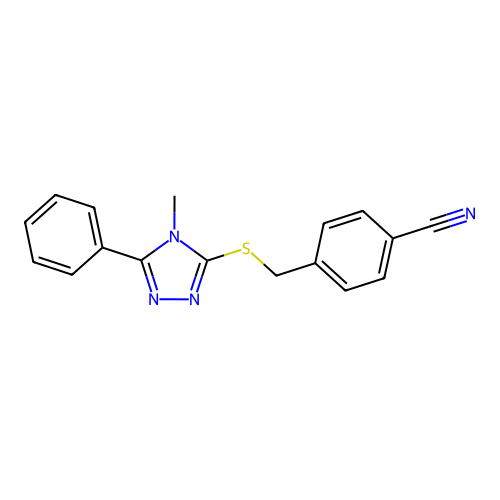 4-{[(4-methyl-5-phenyl-4H-1,2,4-triazol-3-yl)sulfanyl]methyl}benzonitrile structure