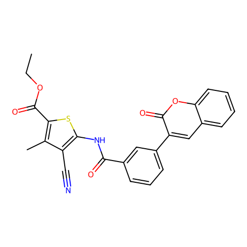 Ethyl 4-cyano-3-methyl-5-[[3-(2-oxochromen-3-yl)benzoyl]amino]thiophene-2-carboxylate structure