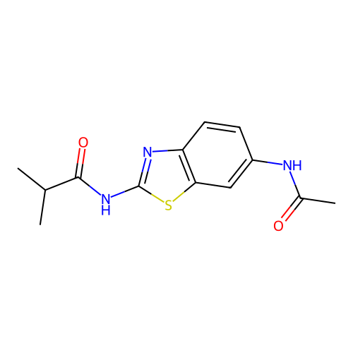 N-[6-(acetylamino)-1,3-benzothiazol-2-yl]-2-methylpropanamide structure