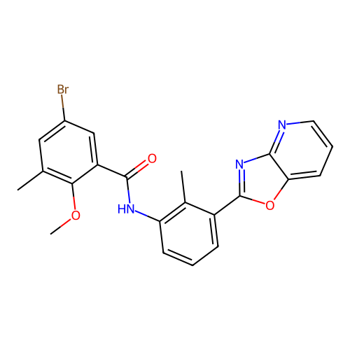 5-bromo-2-methoxy-3-methyl-N-[2-methyl-3-([1,3]oxazolo[4,5-b]pyridin-2-yl)phenyl]benzamide structure