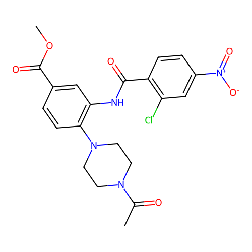 Methyl 4-(4-acetylpiperazin-1-YL)-3-(2-chloro-4-nitrobenzamido)benzoate structure