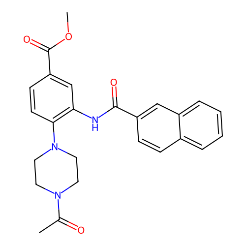Methyl 4-(4-acetylpiperazin-1-yl)-3-[(naphthalen-2-ylcarbonyl)amino]benzoate structure