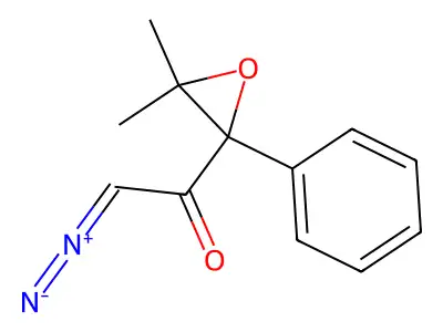 (Z)-2-Diazonio-1-(3,3-dimethyl-2-phenyloxiran-2-yl)ethen-1-olate structure