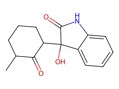 3-hydroxy-3-(3-methyl-2-oxocyclohexyl)-1H-indol-2-one structure