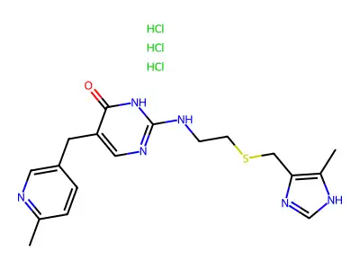 4(1H)-Pyrimidinone, 2-((2-(((5-methyl-1H-imidazol-4-yl)methyl)thio)ethyl)amino)-5-((6-methyl-3-pyridinyl)methyl)-, trihydrochloride structure