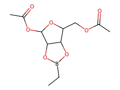 (4-acetyloxy-2-ethyl-3a,4,6,6a-tetrahydrofuro[3,4-d][1,3,2]dioxaborol-6-yl)methyl acetate structure