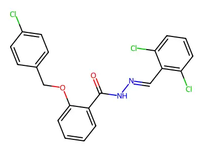 2-[(4-chlorophenyl)methoxy]-N-[(2,6-dichlorophenyl)methylideneamino]benzamide structure
