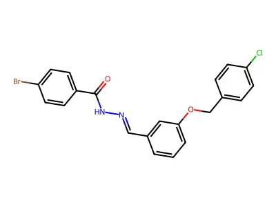 4-bromo-N-[[3-[(4-chlorophenyl)methoxy]phenyl]methylideneamino]benzamide structure