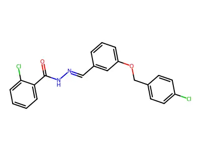 2-chloro-N-[[3-[(4-chlorophenyl)methoxy]phenyl]methylideneamino]benzamide structure