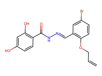 N-[(5-bromo-2-prop-2-enoxyphenyl)methylideneamino]-2,4-dihydroxybenzamide structure