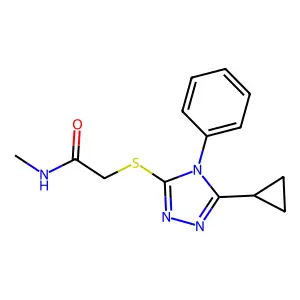 2-[(5-cyclopropyl-4-phenyl-1,2,4-triazol-3-yl)sulfanyl]-N-methylacetamide structure