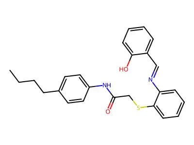 N-(4-Butylphenyl)-2-((2-((2-hydroxybenzylidene)amino)phenyl)thio)acetamide structure