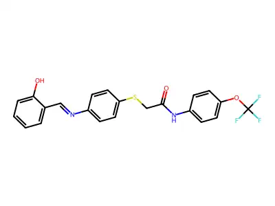 2-((4-((2-Hydroxybenzylidene)amino)PH)thio)-N-(4-(trifluoromethoxy)PH)acetamide structure