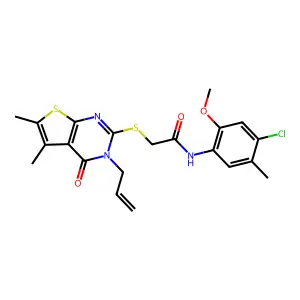 N-(4-chloro-2-methoxy-5-methylphenyl)-2-{[5,6-dimethyl-4-oxo-3-(prop-2-en-1-yl)-3,4-dihydrothieno[2,3-d]pyrimidin-2-yl]sulfanyl}acetamide structure