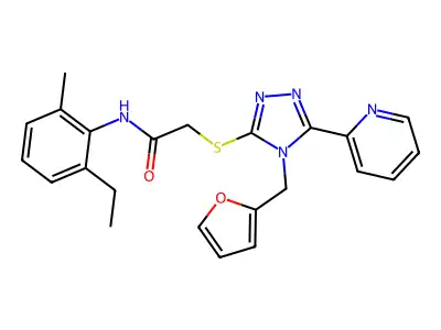 N-(6-ethyl-2-methylphenyl)-2-[4-(2-furylmethyl)-5-(2-pyridyl)(1,2,4-triazol-3-ylthio)]acetamide structure
