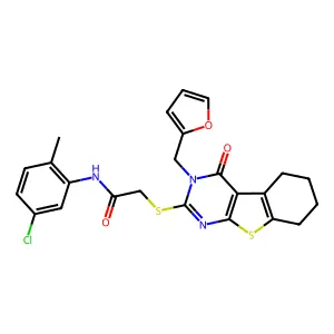 N-(5-chloro-2-methylphenyl)-2-[3-(2-furylmethyl)-4-oxo(3,5,6,7,8-pentahydroben zo[b]thiopheno[2,3-d]pyrimidin-2-ylthio)]acetamide structure