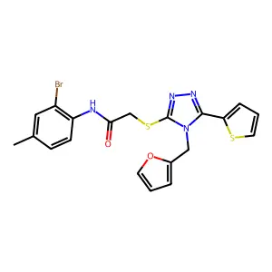 N-(2-bromo-4-methylphenyl)-2-{[4-(furan-2-ylmethyl)-5-(thiophen-2-yl)-4H-1,2,4-triazol-3-yl]sulfanyl}acetamide structure