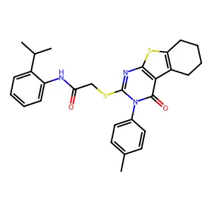 2-{[3-(4-methylphenyl)-4-oxo-3,4,5,6,7,8-hexahydro[1]benzothieno[2,3-d]pyrimidin-2-yl]sulfanyl}-N-[2-(propan-2-yl)phenyl]acetamide structure