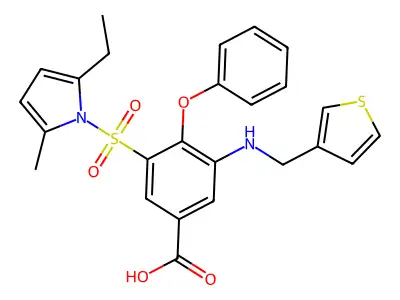 Benzoic acid, 3-((2-ethyl-5-methyl-1H-pyrrol-1-yl)sulfonyl)-4-phenoxy-5-((3-thienylmethyl)amino)- structure