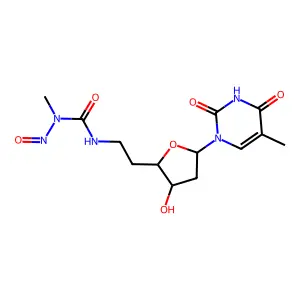 3-[2-[3-hydroxy-5-(5-methyl-2,4-dioxopyrimidin-1-yl)oxolan-2-yl]ethyl]-1-methyl-1-nitrosourea structure