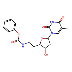 phenyl N-[2-[3-hydroxy-5-(5-methyl-2,4-dioxopyrimidin-1-yl)oxolan-2-yl]ethyl]carbamate structure