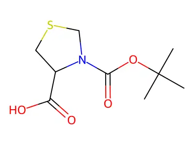 (4R)-3-[(tert-butoxy)carbonyl]-1,3-thiazolidine-4-carboxylic acid structure