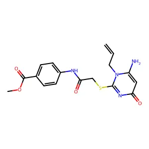 methyl 4-({[(1-allyl-6-amino-4-oxo-1,4-dihydropyrimidin-2-yl)thio]acetyl}amino)benzoate structure