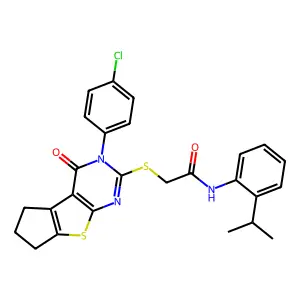 2-((3-(4-chlorophenyl)-4-oxo-4,5,6,7-tetrahydro-3H-cyclopenta[4,5]thieno[2,3-d]pyrimidin-2-yl)thio)-N-(2-isopropylphenyl)acetamide structure