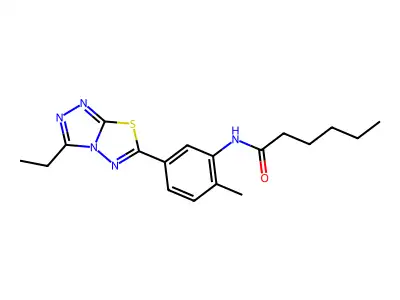 N-[5-(3-ethyl-[1,2,4]triazolo[3,4-b][1,3,4]thiadiazol-6-yl)-2-methylphenyl]hexanamide structure